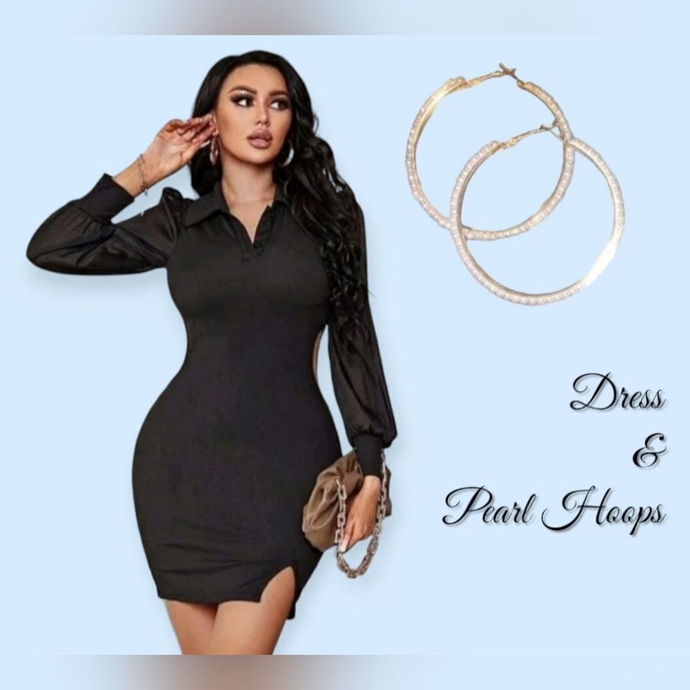 Puffy Sleeved Open Side Bodycon Sz 4 & Earrings